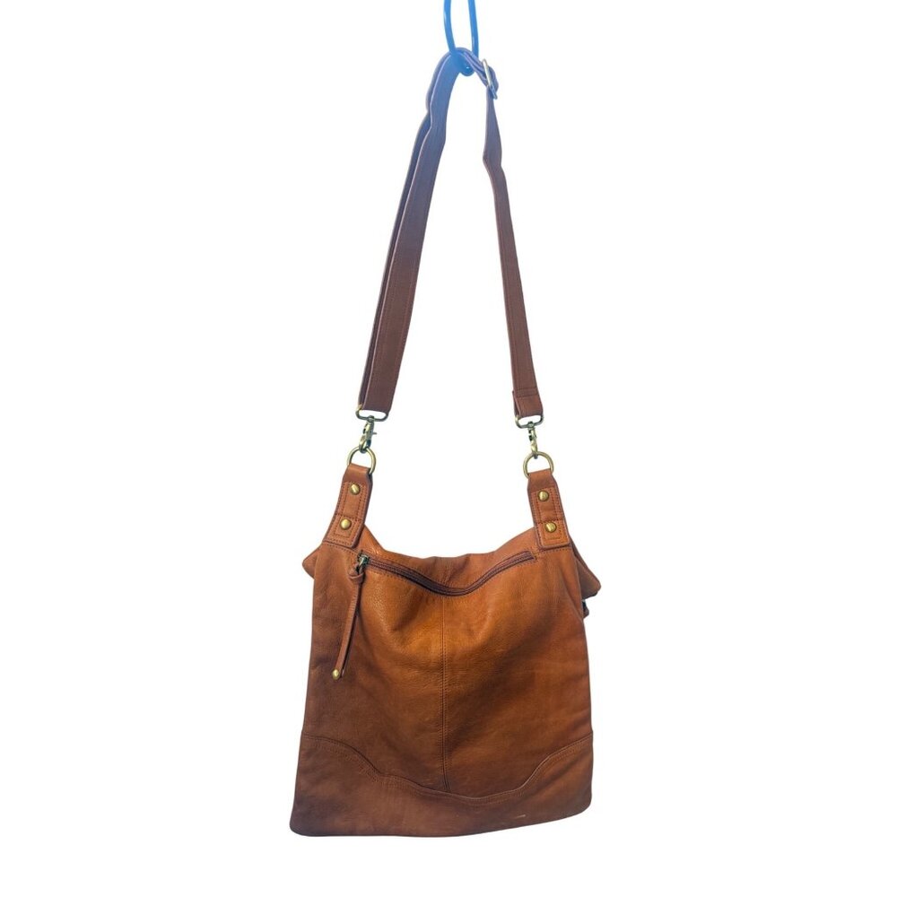 Sabina NY Leather Fold Over Crossbody Bag With Adjustable Strap Cognac - Picture 3 of 10